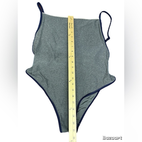 Aerie Gray One-Piece Swimsuit with Navy Trim size L - Picture 4 of 6